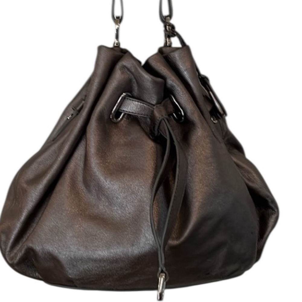 Cole Haan dark silver handbag with bucket Hangtag inside pockets